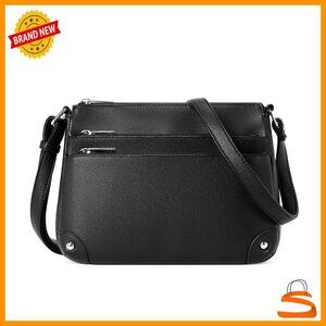 Medium Vegan Leather Crossbody Bag, Multi Pocket Satchel Purse